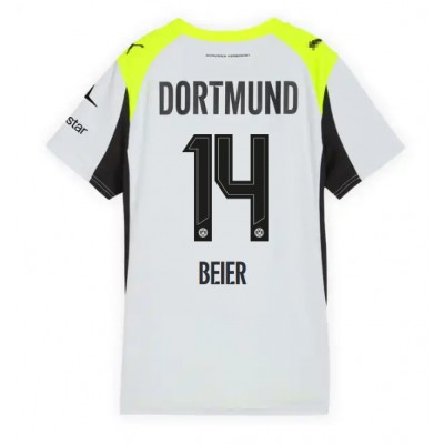 Ženski Nogometni dresi Borussia Dortmund Maximilian Beier #14 Gostujoči 2025-26 Kratek Rokav Ženski Nogometni dresi Borussia Dortmund Maximilian Beier #14 Gostujoči 2025-26 Kratek Rokav